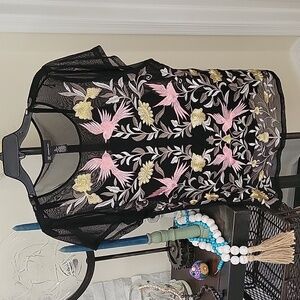 INC International Concepts Sheer, Hummingbird Embroidered Top with Cami XL